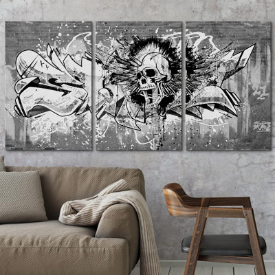 Pop Urban Street " Spray Paint Rock 'N Roll Skull Graffiti & Street Art Comic Book Modern Art Urban Portrait " 3 - Pieces