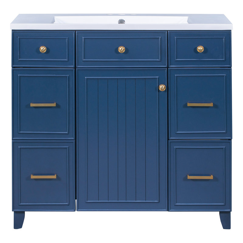 Meuble-lavabo luxueux avec caractéristiques haut de gamme et design fonctionnel, Marine, Doré
