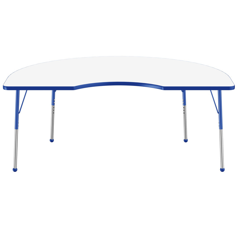 Table d'activité demi-lune effaçable à sec avec pieds réglables - Blanc, Tableau blanc / bleu, Roulement à bille standard