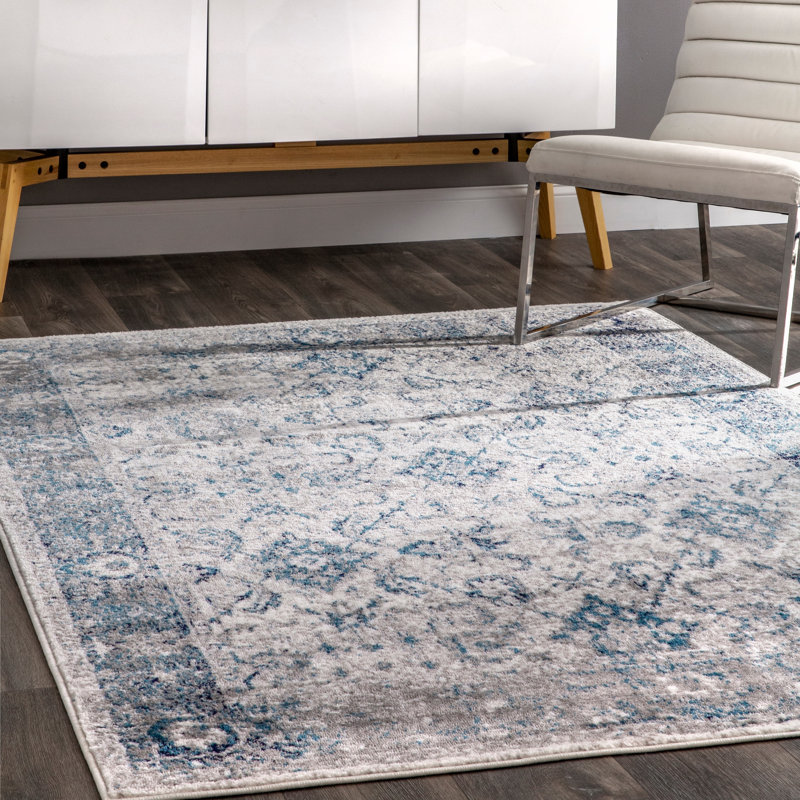 Tapis à motif oriental bleu Vara, Rectangle 6 pi 7 po x 9 pi