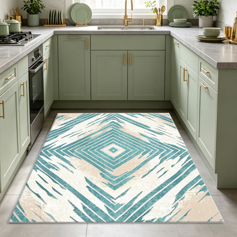Teal Aztec Diamond carpet-easy to clean, machine-washable, soft and comfortable; suitable for door mats, kitchens, living rooms, bedrooms, corridors, and laundry areas. Easy to clean, durable carpet for home decoration.