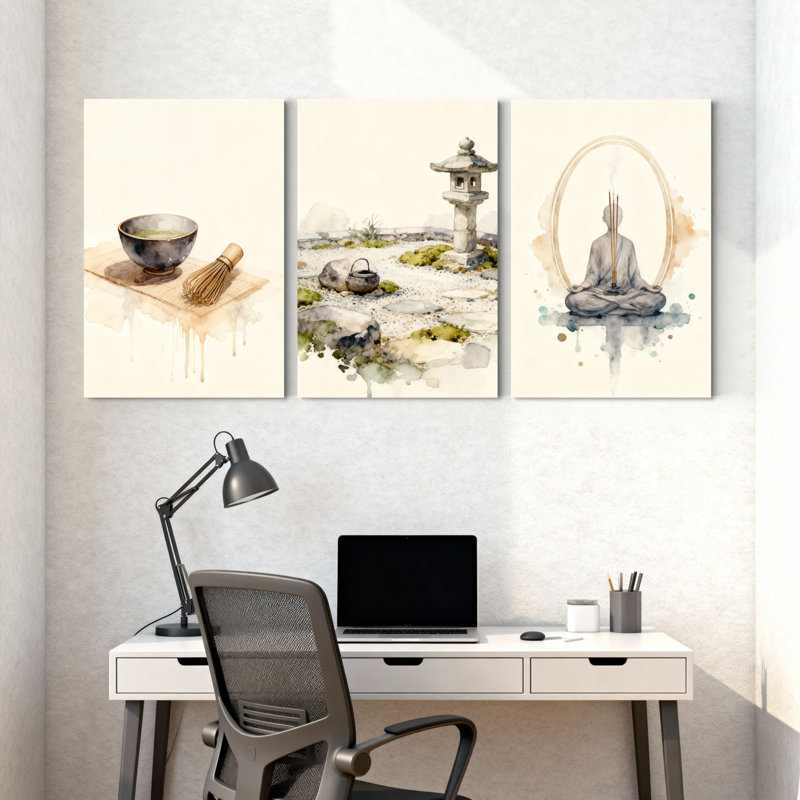 Ensemble de 3 reproductions d'art sur toile tendues Zen Garden, H 36 po x l 72 po