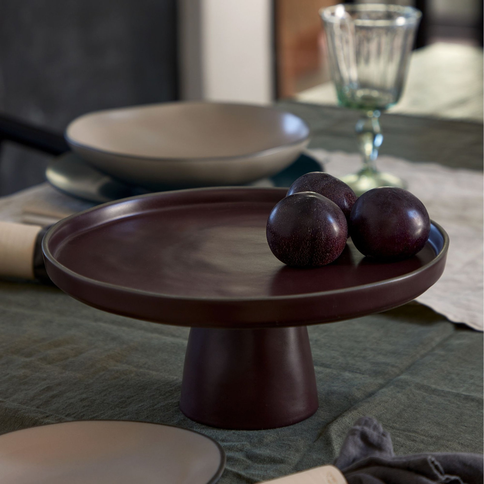 Stacked Organic Stoneware Cake Stand, Black