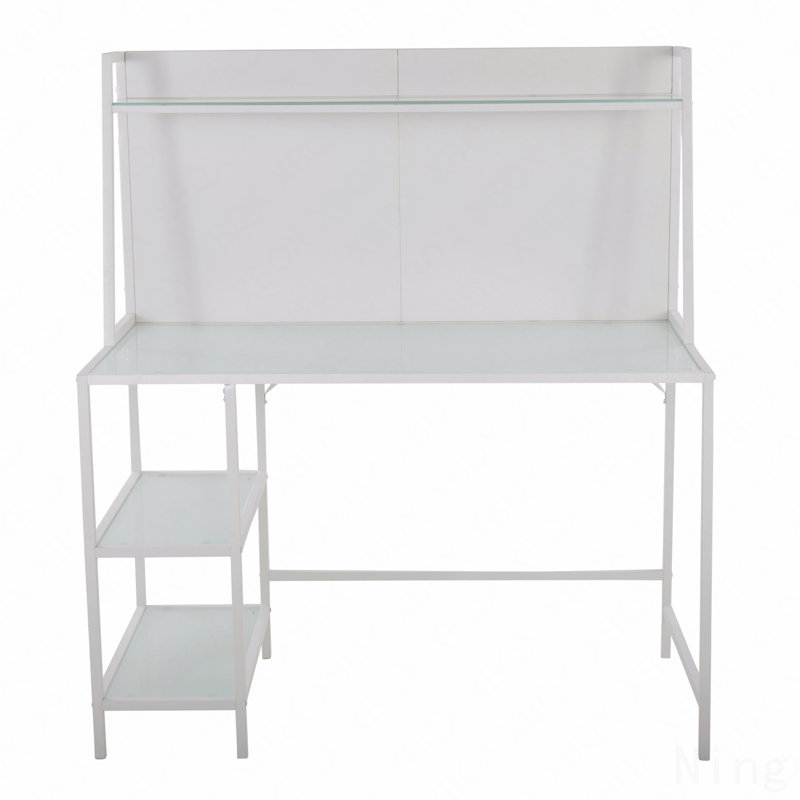 Bureau contemporain Tier, métal blanc et verre givré, Blanc