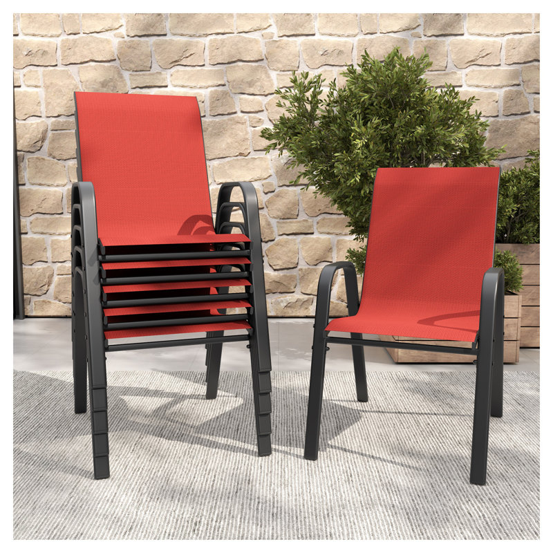 Ensemble de chaises de salle à manger d'extérieur 6 pièces avec sièges ergonomiques, structure en fer résistant à la rouille, noir et rouge
