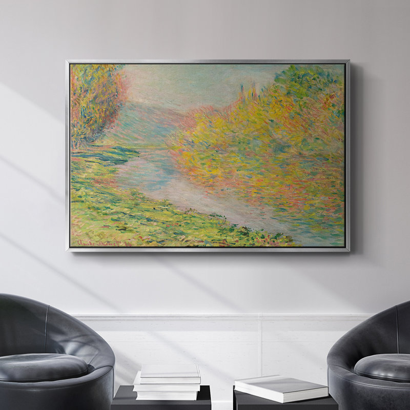 Paysage rétro -XCVII, Toile avec cadre flottant or, H 27 po x l 41 po x P 2 po