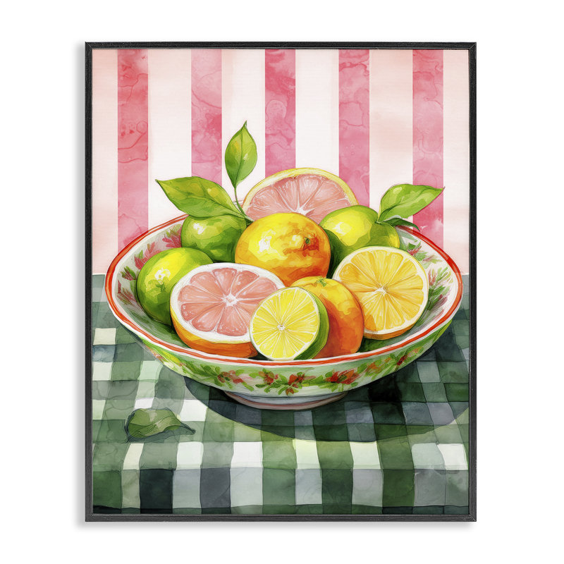  Mixed Citrus Bowl Black Framed Giclee Art by Daphne Polselli, H 14 po x l 11 po, Giclée encadrée noir minuit