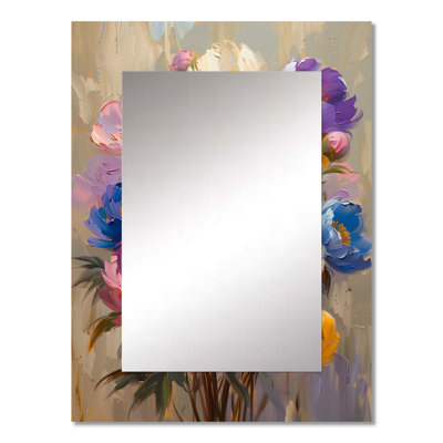 Purple white Regal Beauty Peonies - Peonies Unique Mirror, Traditional Large Wall Mirror, Printed Metal Art