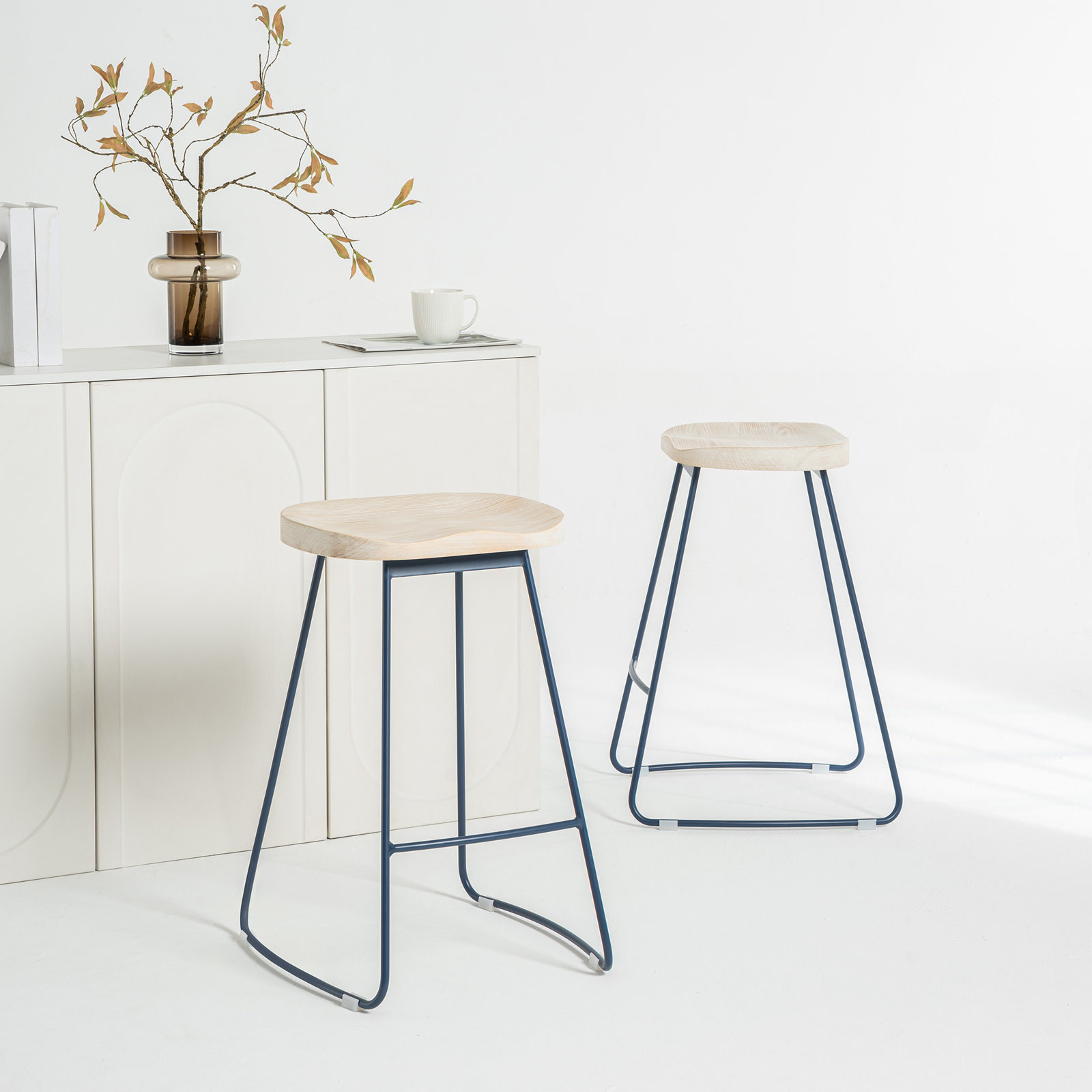 Navarre 26" Bar Stool, Navy, Beige