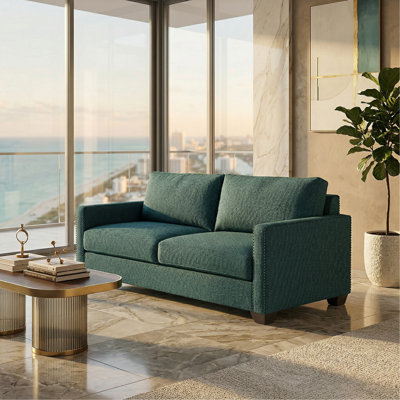 Damon Sofa – Made in USA, 5-Day Shipping, Custom Fabric Options, Classic Sofa Wholesale Sofa Furniture - Fabric Hepburn Teal - Color Dark Green