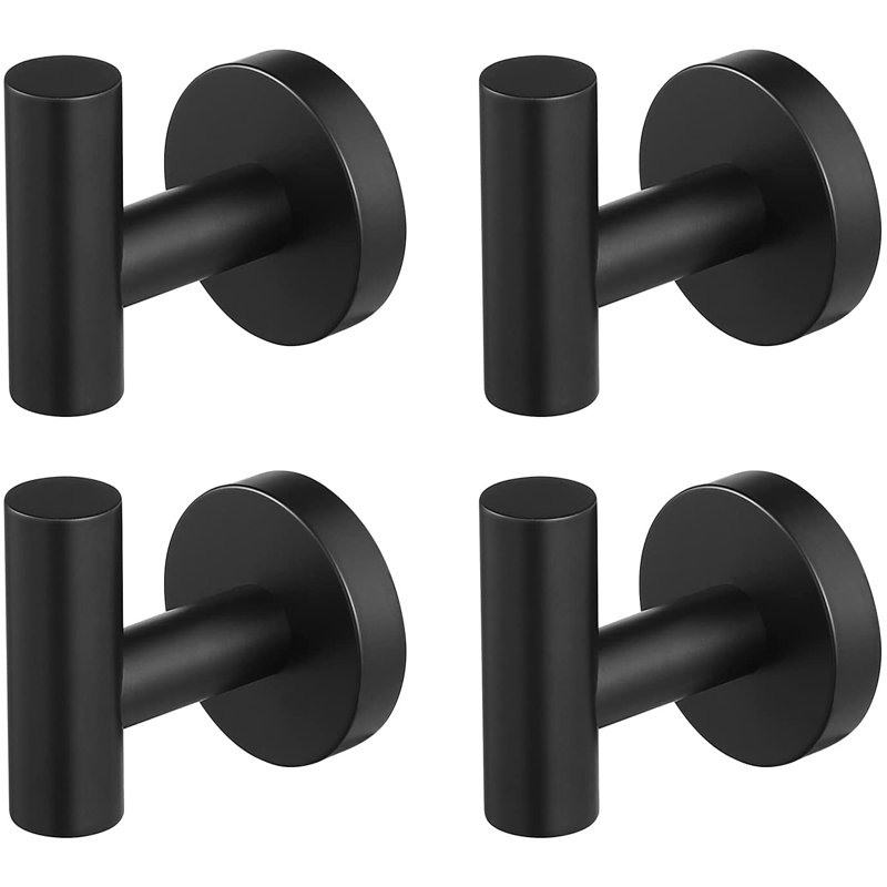 4 Piece Wall Mounted Towel Hook Set, Black