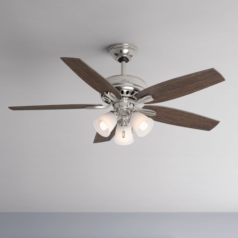52" Newsome 5 - Blade Standard Ceiling Fan with Pull Chain and Light Kit Included, Brushed Nickel