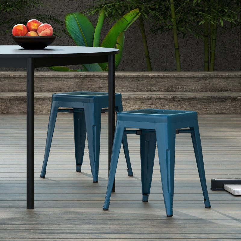 Counter Stool Set Of 2,18" Industrial Stackable Metal Bar Stools, Backless Metal Dining Chairs For Indoor Outdoor Kitchen Classroom