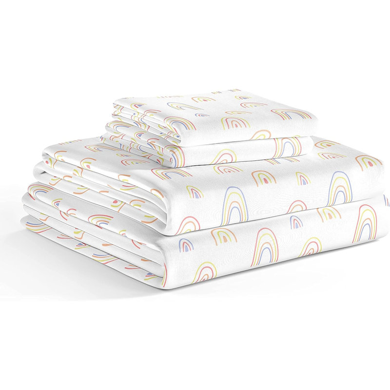 Kids Sheet Set, Soft Microfiber Bedding, Cozy & Breathable, Wrinkle Free Easy Care Bed Sheets, Rainbows