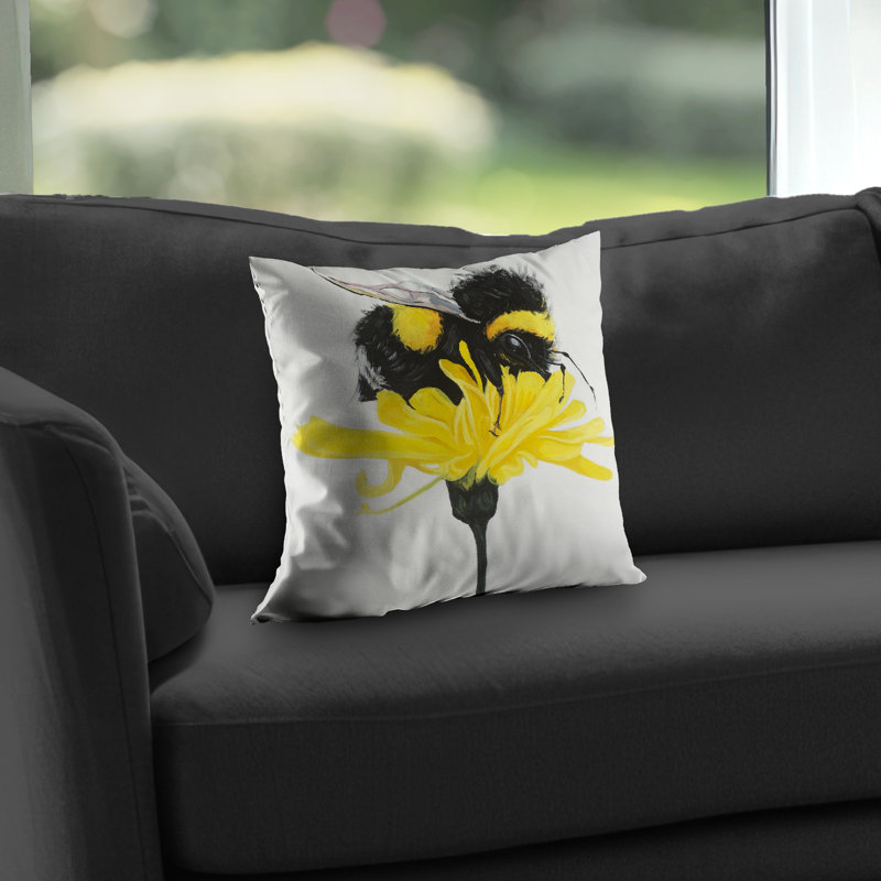Bumblebee on a Dandelion - Contemporary – Throw Pillow Cover Only, Double-Sided Print, Insert Not Included