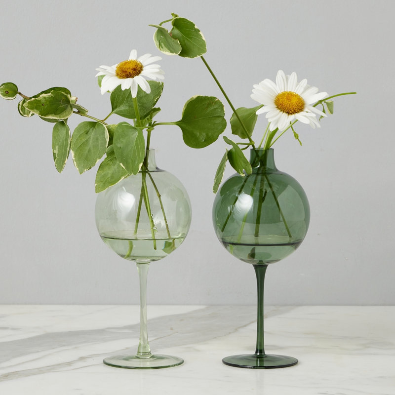 Wine Glass Vase - 3"L x 3"W x 7.5"H - Clear, Spruce Green, 4"L x 4"W x 8.75"H