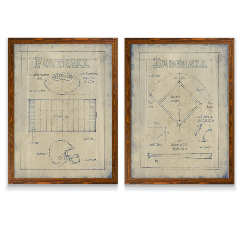 «All about the Game I», ensemble de 2 reproductions d'art encadrées, H 24 po x l 18 po x P 1,25 po, Pas de tapis
