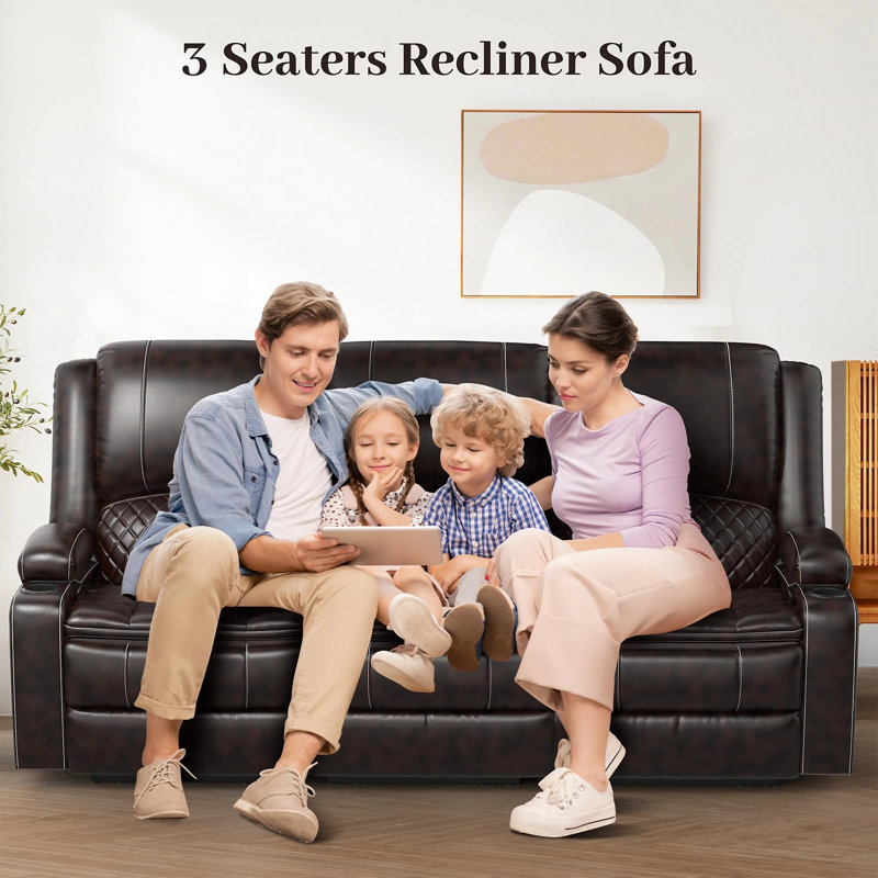 3 Seater Recliner Sofa, Manual Reclining Chair With 2-Tier Cushion