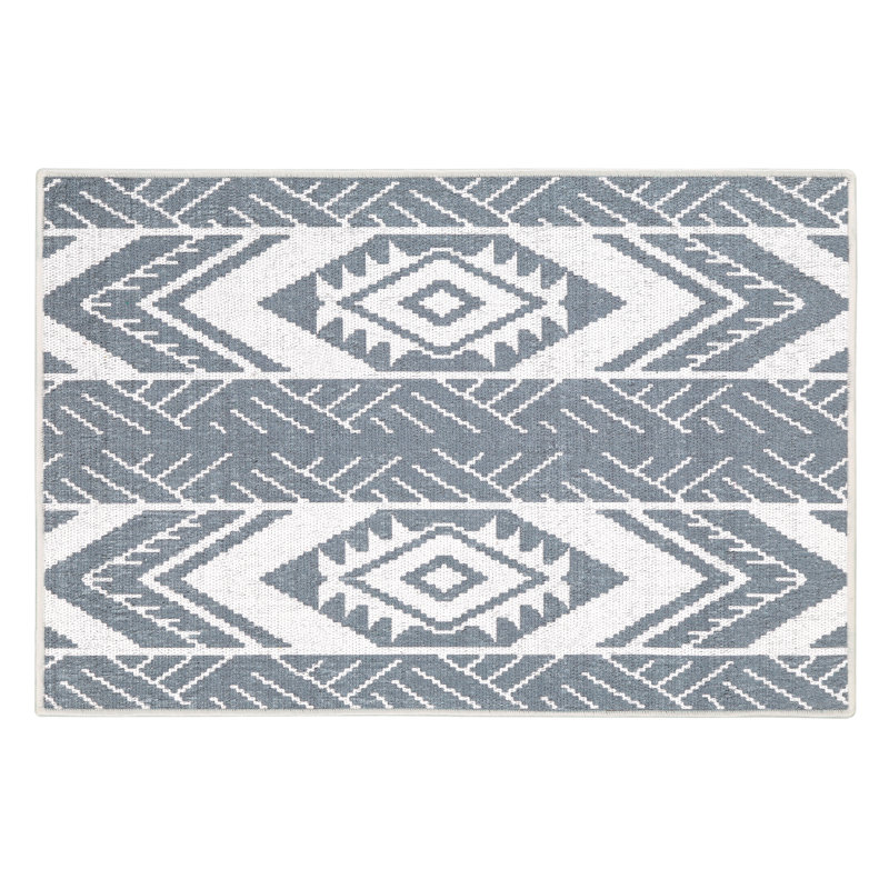 Berlauda Geometric Non-Skid Kitchen Mat, Light Gray