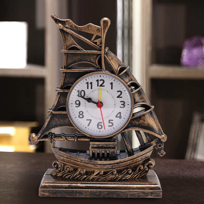 Horloge figurine de voilier antique décorative, facile d'entretien, pour la maison. Indique l'heure du bateau.