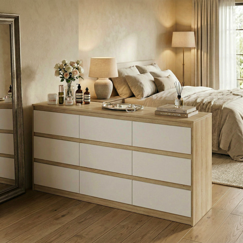 Yorkville 63'' W 9 - Drawer Dresser, Burlywood/White