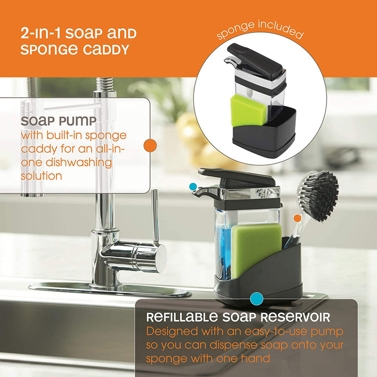 4 in 1 Dish Soap Dispenser for Kitchen Sink Pump & Sponge Caddy