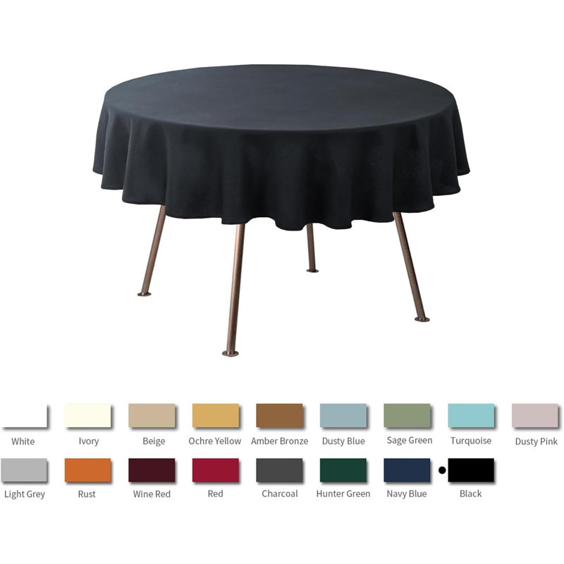 Grace Polyester Round Tablecloth, Black, 70" L x 70" W