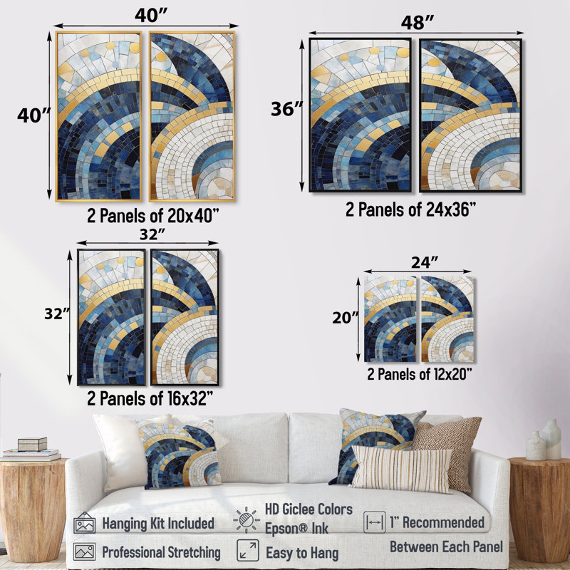 Or construisant des royaumes bleus III - formes abstraites, impressions encadrées, H 20 po x l 24 po, Toile tendue