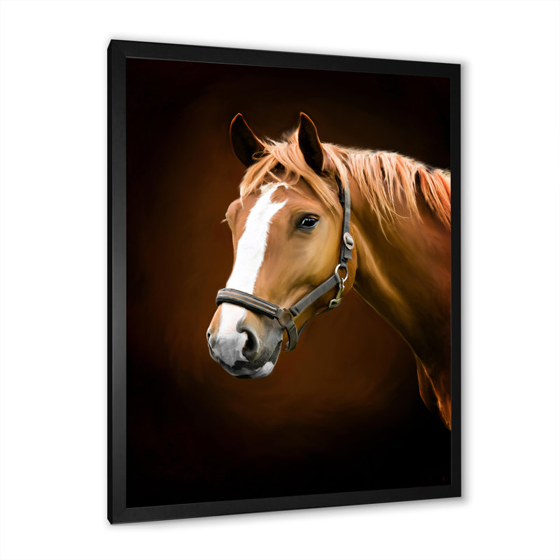 Portrait d'un cheval brun IV - Impression sur toile, H 32 po x l 24 po, Cadre noir