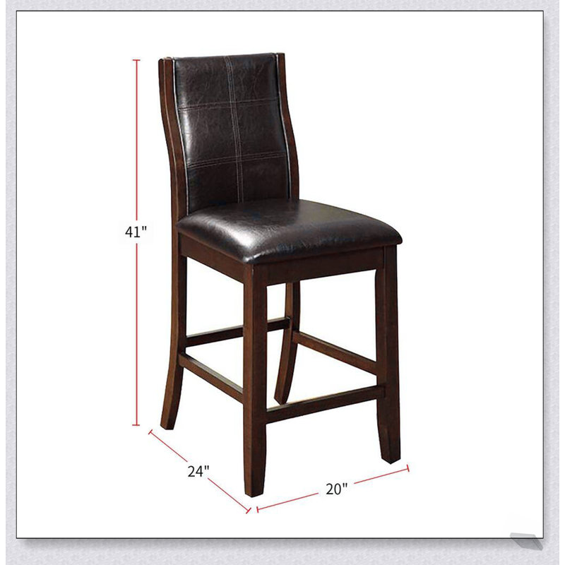Ensemble de 2 chaises de salle à manger à hauteur de comptoir de style transitionnel à haut confort avec dossier incurvé unique et assise rembourrée en similicuir espresso