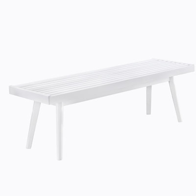 White Solid Wood Slatted Bench