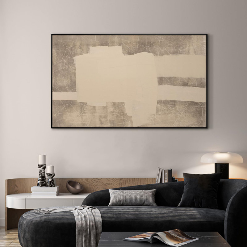 Très grande reproduction d'art sur toile - Blocs abstraits crème et beige abstraits pour le salon ou la chambre à coucher - «Assemblage requis du cadre (cadre non fini)»