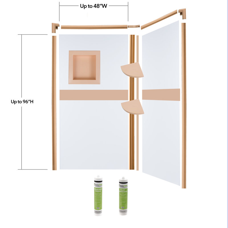Bella CORE 2 Wall Tub and Shower Surround with Katrina Design Strip up to 48Dx48Wx102H, Beige