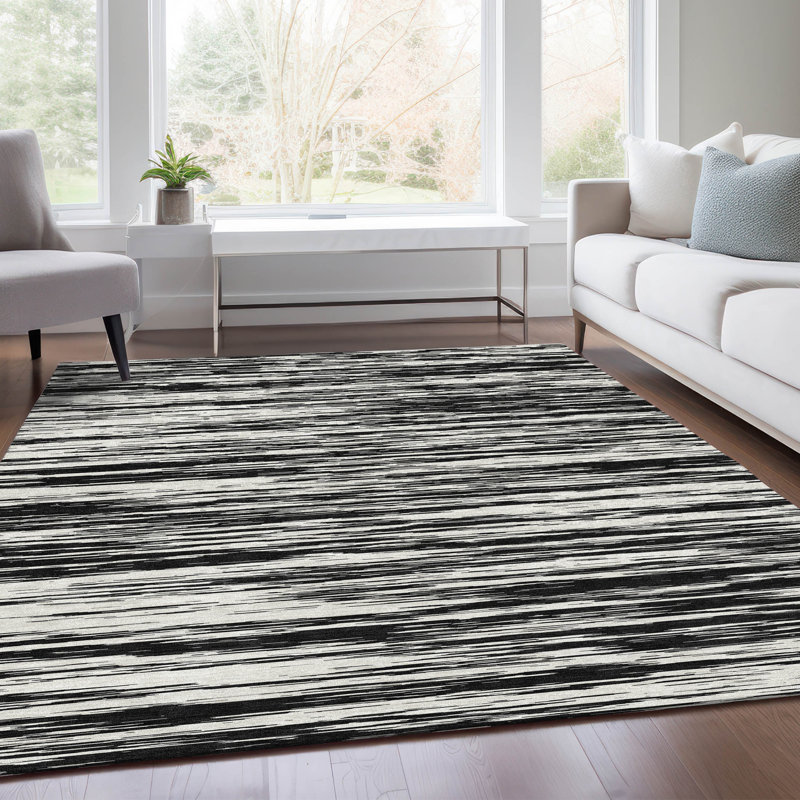Premium Machine Washable Prisco Black Rug, Rectangle 2'6" x 3'10"