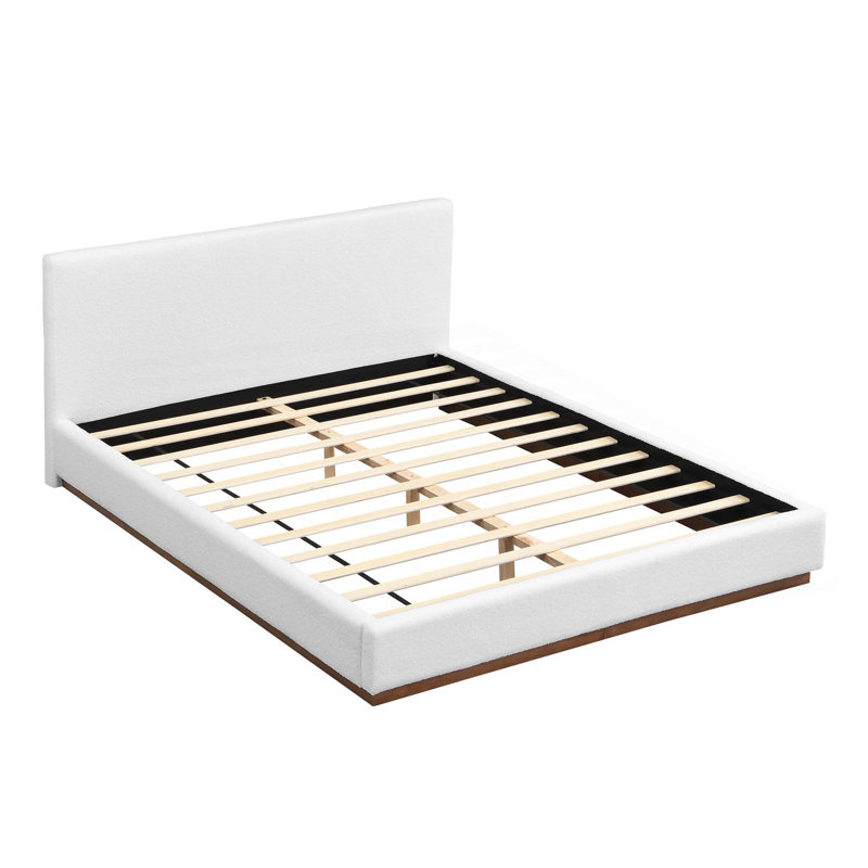 Élégant lit tapissier avec joli cadre en bois massif texturé grain de bois