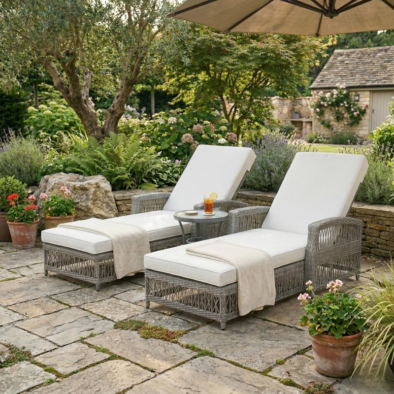 Chaise longue inclinable avec coussins 77,5 po, Beige, 2