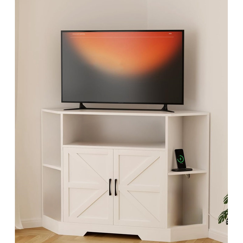 Corner Tv Stand For Tvs Up To 55 Inch With Power Outlet