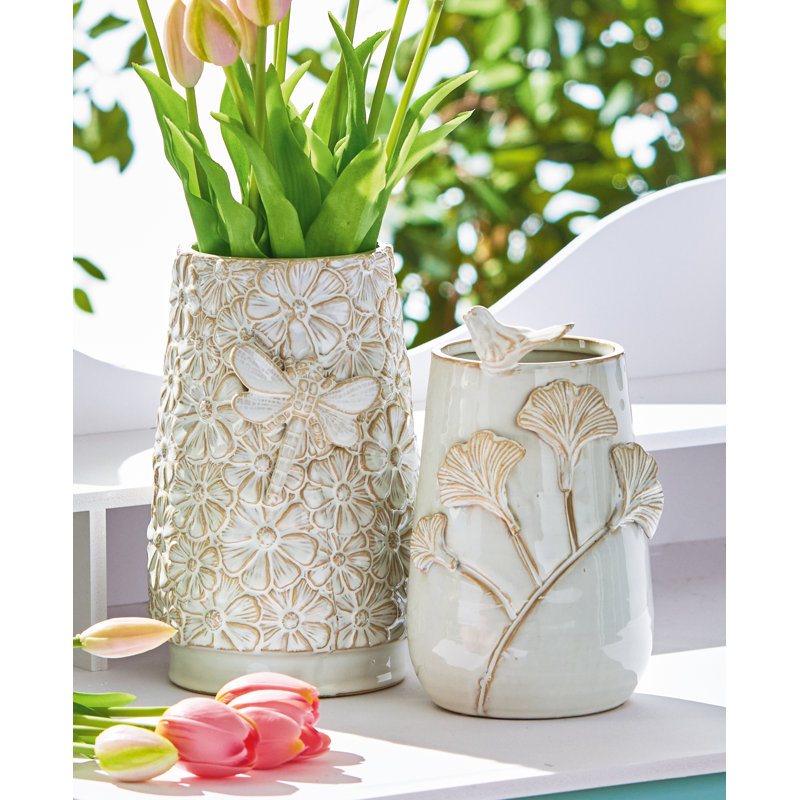 Dragonfly Vase White Stoneware Everyday