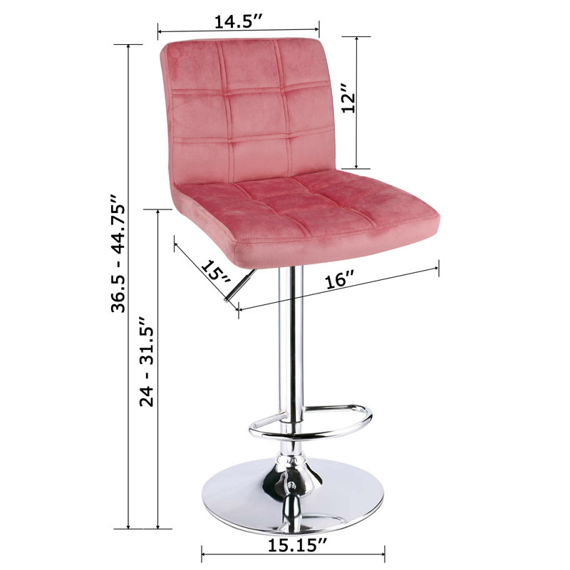 Tabouret de bar carré réglable en velours, Rose