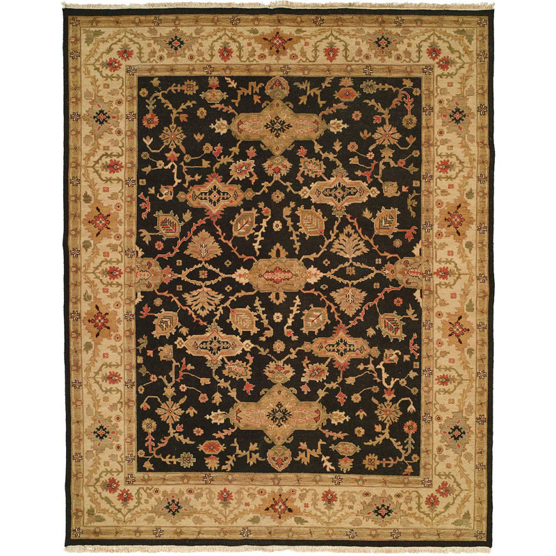 Apte Oriental Handwoven Wool Black/Beige Area Rug, Runner 2'6" x 12'
