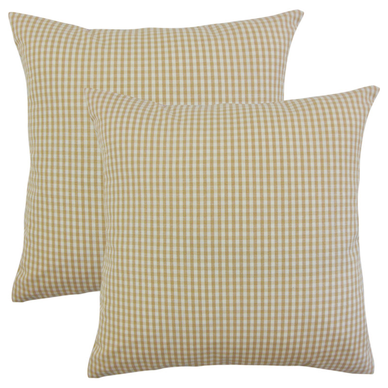 Plaid Feather Reversible Throw Pillow, Honey