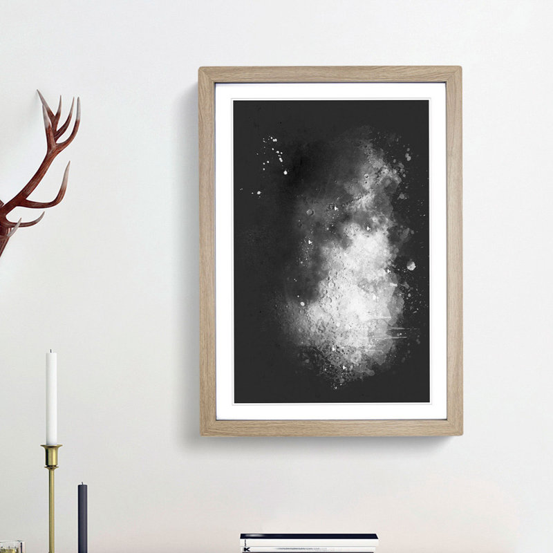 Moon Craters - Picture Frame Graphic Art Print, 45cm H x 33cm W x 2cm D, Oak Framed