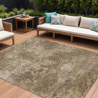 Tapis intérieur lavable floral taupe et ivoire 9 pi x 12 pi brun