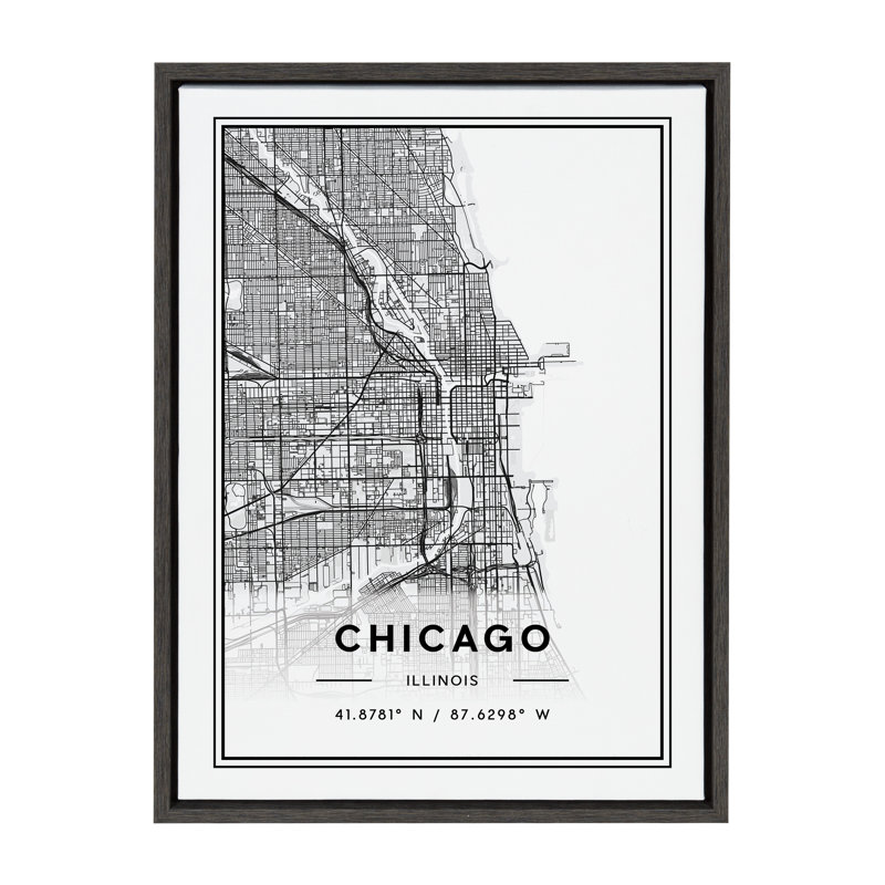 Chicago Modern Map by Jake Goossen Framed Canvas Wall Art Print