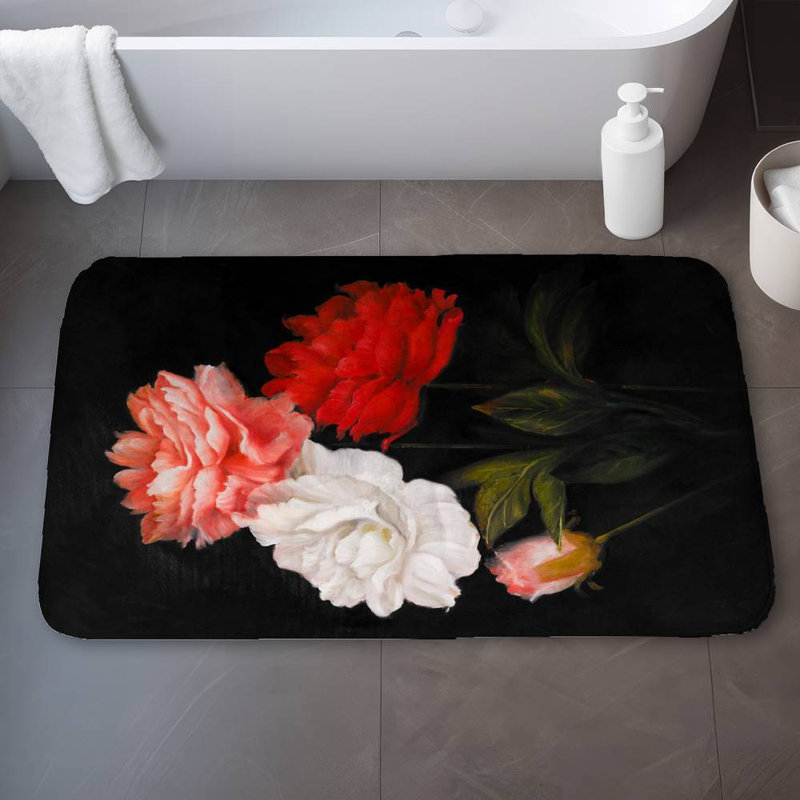 Small bundle of roses Bath Mat with Non-Slip Backing - Quick Dry Memory Foam Bathroom Rug - Absorbent - Modern Plush Spa-Style - Machine Washable