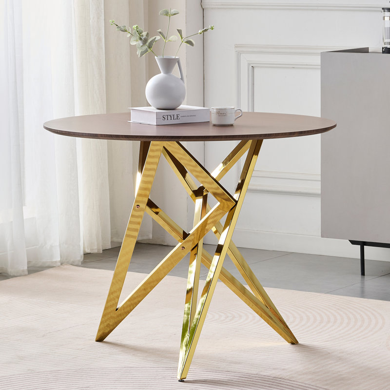 Table de salle à manger ronde 37 pouces (sans la chaise), Noyer / doré