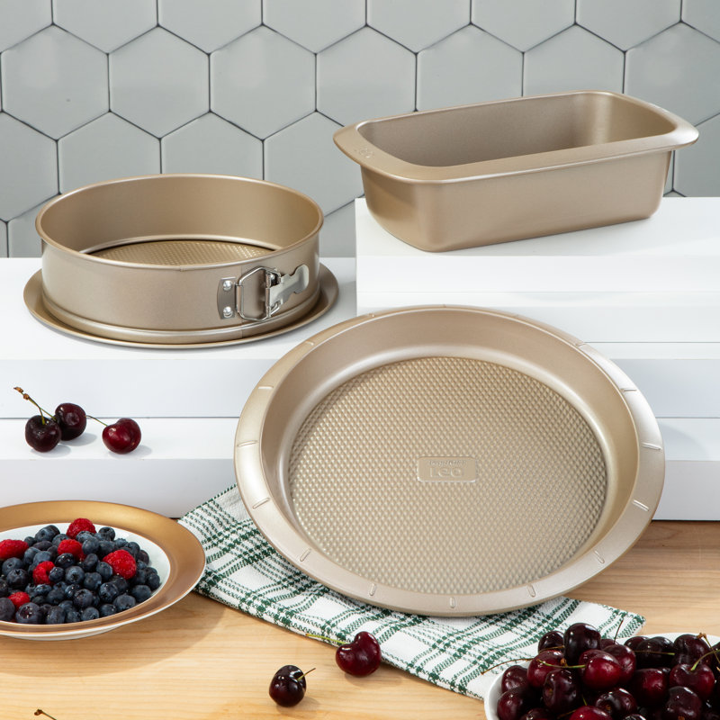 Beige Non-stick Carbon Steel 3-Piece Bake Pan Set
