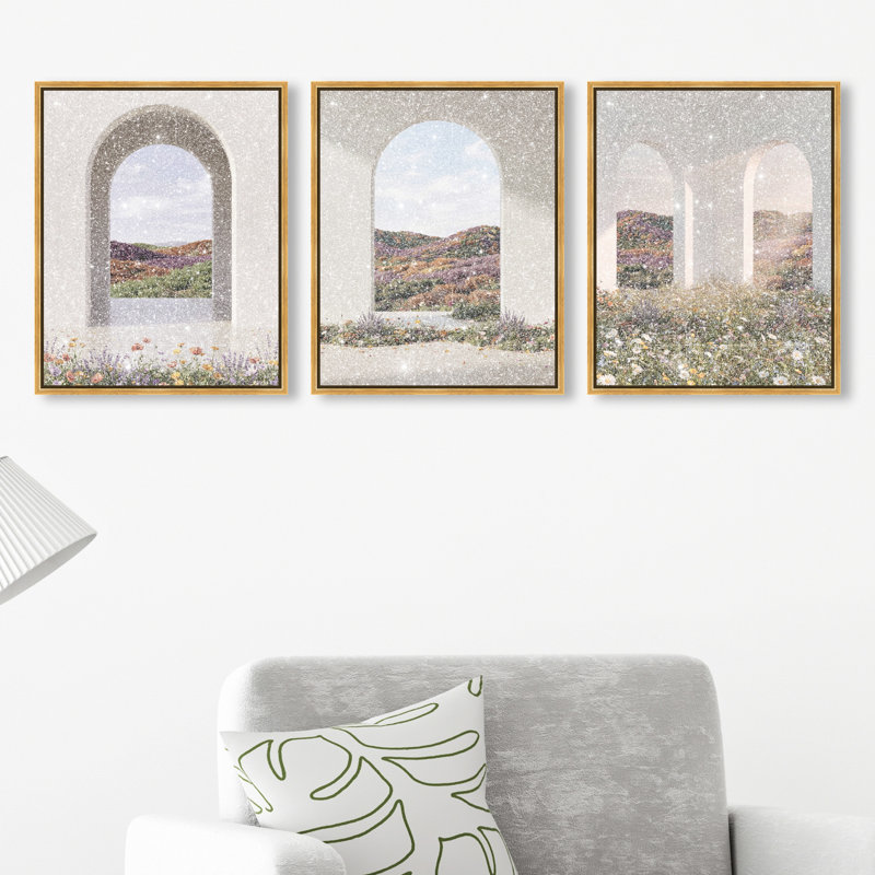Paradise Arches Set Architecture Canvas Print by Oliver Gal, Black Frame, 16 x 20, 17"H x 21"W, Gold Floater Frame