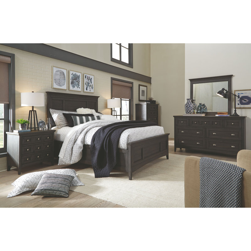 Queen Panel Bed With Nightstand, 2 Pcs: Bed, Nightstand, Gray, Queen