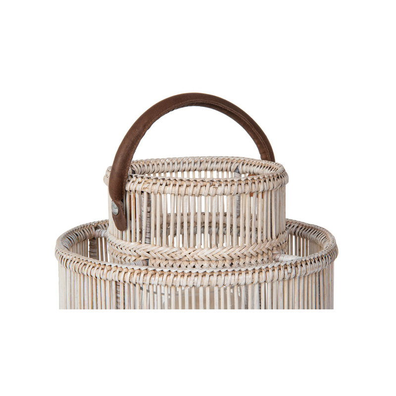 Foltz Wicker Tabletop Lantern, 17" H x 12" W x 12" D, White Wash